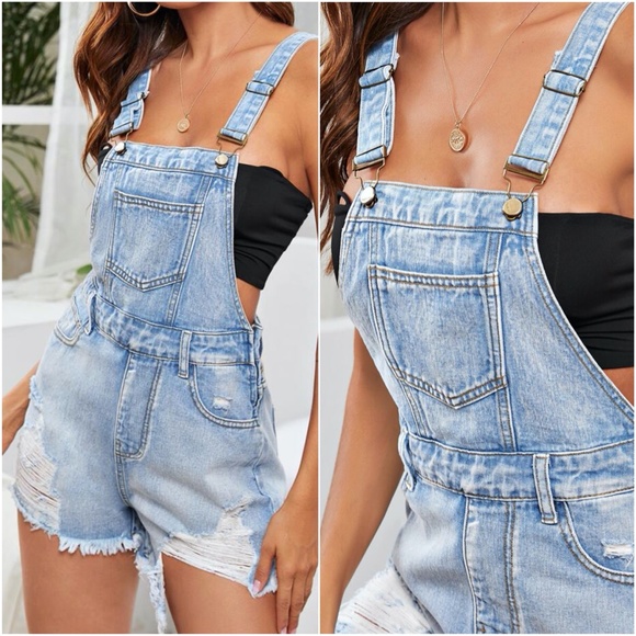 Distressed denim overalls - Picture 3 of 3